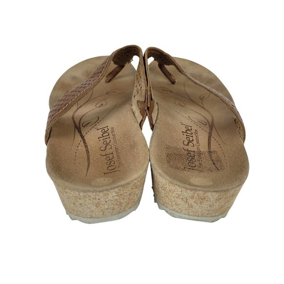 Josef Seibel Sandals Angie Wedge Thong Brown Perforated Leather Size 6 - Picture 8 of 9